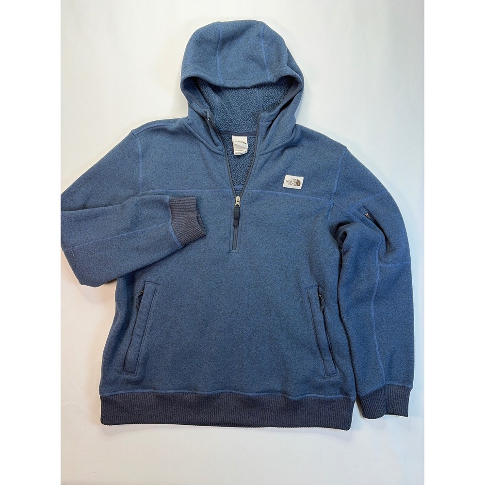 The North Face Mens Gordon Lyons Quarter Zip Hoodie Blue Heather Fleece XL